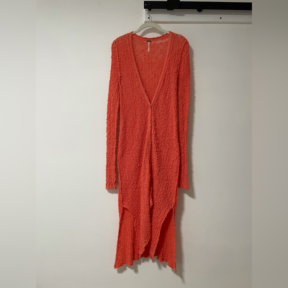 Free People Duster Button Up V-neck popcorn long sleeve cardigan